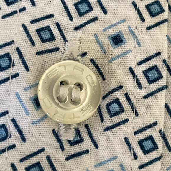Etro long-sleeve button-up Cotton shirt White with Blue Squares-Sz. 44-XL - Picture 7 of 15